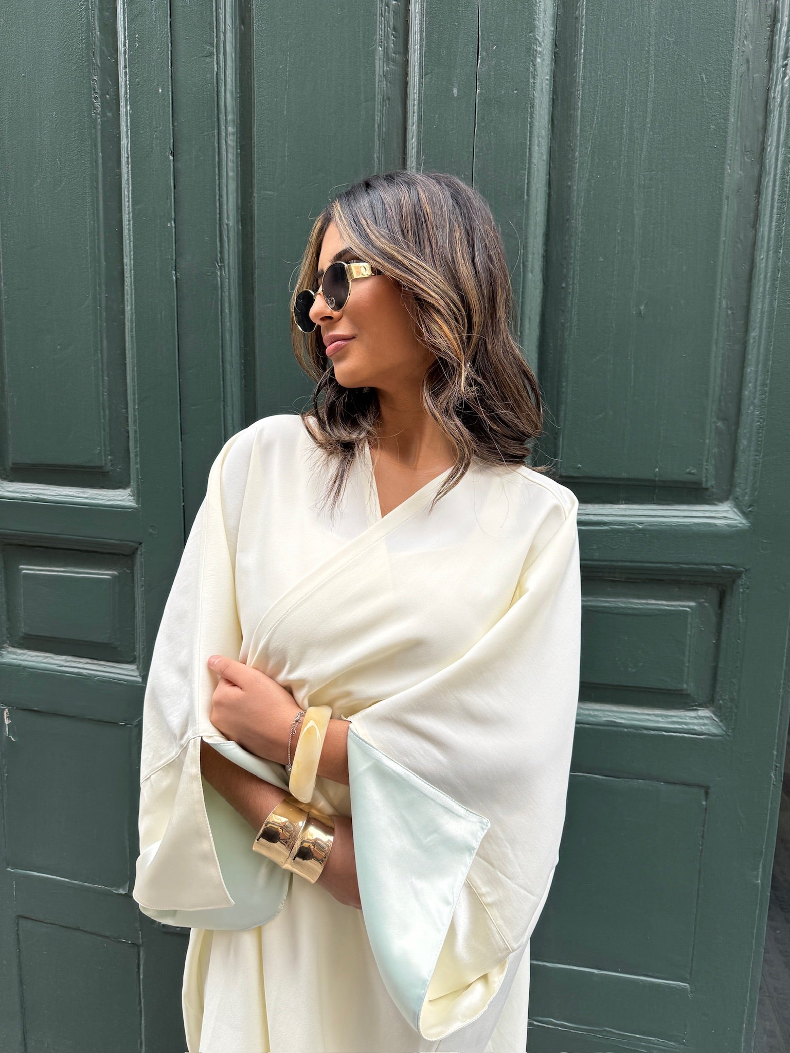Kimono écru avec manche bicolore